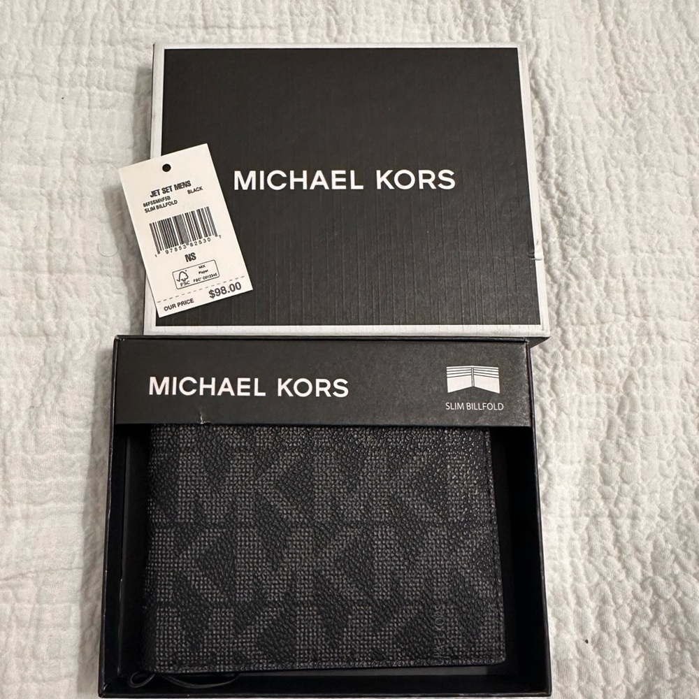 Michael Kors NWT MK Black Slim Billfold Wallet